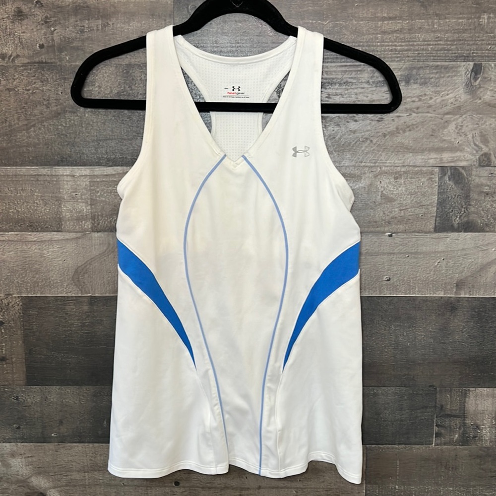 White with Blue and Gray Under Armour Tank Top